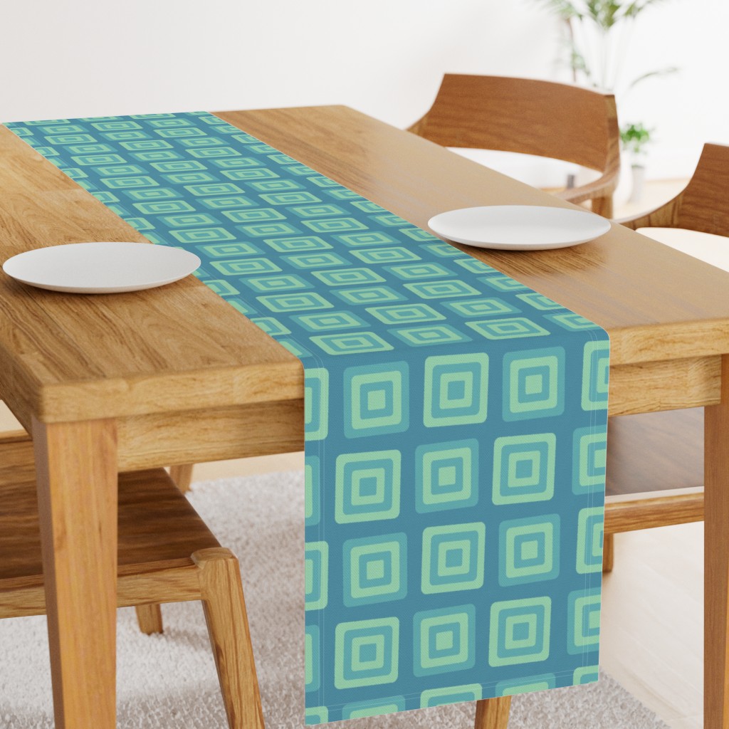 Teal Hypno Tiles Pillow Table Runner